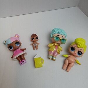 LOL Surprise Dolls Lot‎ 3 Dolls + Baby Accessories Outfits Yellow Pink Teal Hair
